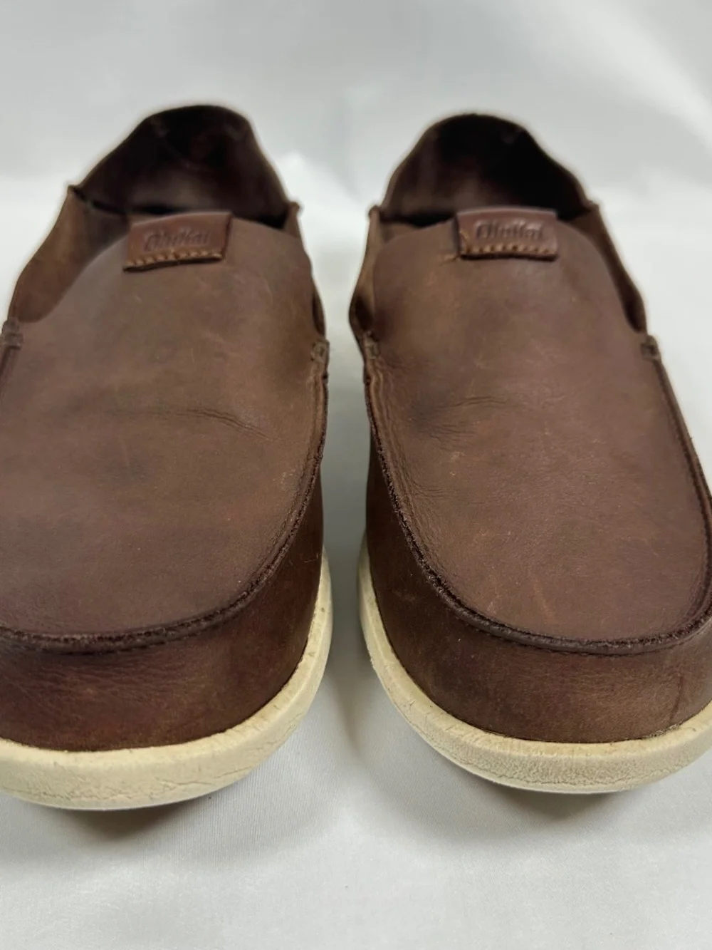 OluKai Nalukai-SA20, Men's Shoes, Brown, Size 9.5, Leather Upper, Folding Heel
